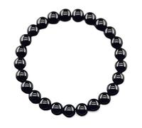 Natural Golden Obsidian Stone Beads Bracelet Men Women Wealth Money Round Jewelry Gift(19cm(7.48inch),8 MM BEADS_BLACK)