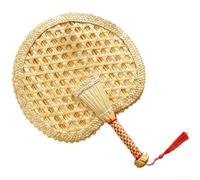Natural Grain Straw Fan with Traditional Weaving Technique for Lightweight and Summer Cooling Palm Leaf Fan Suitable for Personal Use (Round Fan)