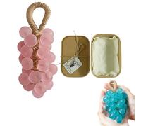 Natural Grape Extract Bar Soap, Grape Soap on a Rope, Grapes Cluster Handmade Soap, Hanging Grapes Soap, Natural Plant Essential Oils, Gentle Cleansing, Bath Shower Hanging Decor Gift (Pink)