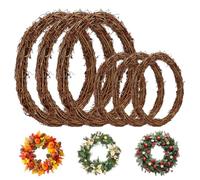 Natural Grapevine Wreath 3 PCS 30 CM +3 PCS 20 CM Spring Wreath for Front Door Vine Rattan Wreath for DIY Craft Front Door Wall Decor Easter Christmas Halloween Wreath Wedding Party Decor