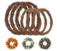 Natural Grapevine Wreath 3 PCS 35 CM +3 PCS 25 CM Spring Wreath for Front Door Vine Rattan Wreath for DIY Craft Front Door Wall Decor Easter Christmas Halloween Wreath Wedding Party Decor