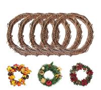 Natural Grapevine Wreath 5 Pcs 7.87 inch Rattan Wreath Dried Round Wreath Ring for DIY Christmas Craft, Front Door Wall Hanging, Wedding and Party Decor, Photo Props, Twig Wreath