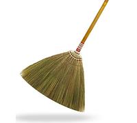 Natural Grass Broom Length 39-40 Inch with Bamboo Lacquer Handled Indoor Outdoor Smooth & Hard Floor - Sweeping Cleaning Tool Unique Handmade Craft Broom Design for Home, Kitchen, Grage, Bedroom