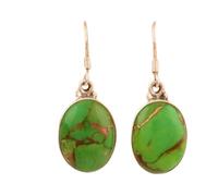 Natural Green Copper Turquoise Gemstone Dangle Earring 3x2mm | Made in 925 Sterling Silver, Silver Plated |Oval Shape Stone, Smooth Minimlist Style Dangle For Unisex|LK_RDG_00233
