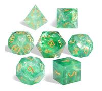 Natural Green Fluorite Dice Set, 7-Piece Handcrafted Polyhedral Dice with Gold Engraving, Ideal for D&D, RPG, MTG & Tabletop Games, Gift Box Included (Green Fluorite)