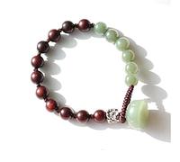 Natural Green Hetian Jade Pterocarpus Striata Beaded Women Handmade Buddhism Ethnic Charm Bangle Jewelry