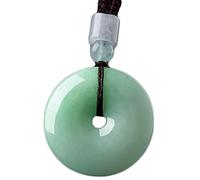 Natural Green Jade A Jadeite Carved Safety Button Pendant Amulet with Necklace Free