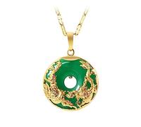 Natural Green Jade Pendant Yellow Gold Dragon Phoenix Necklace Chinese Jadeite Amulet Charm Jewelry Gifts