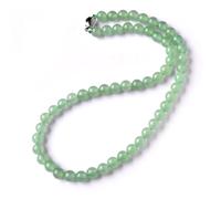 Natural Green Jade Round Beads Necklace for Women,17.72in Gem Chain for mom