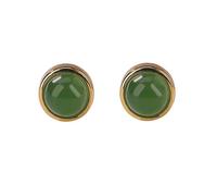 Natural Green Jade Stud Earrings, Hetian Earrings for Wen Men Sterling Silver Ears, Hotan Jewelry