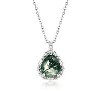 Natural Green Moss Agate Pendant Sterling Sliver Necklace for Women 45cm Chain Jewelry