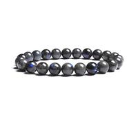 Natural Grey Bracelets Flash Smooth Moonstone Round Elastic Beads Bracelet Stone Jewelry(17cm 6.7inch,10MM BEADS_F)