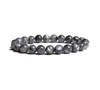 Natural Grey Bracelets Flash Smooth Moonstone Round Elastic Beads Bracelet Stone Jewelry(21cm 8.3inch,6MM BEADS_H)