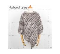 (Natural grey, One Size) Women Knit Rabbit Fur Shawl Poncho Cape Robe Tippet Wrap Female Girl Warm Coat Jakcet CK701