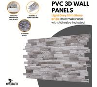 NOVECRAFTO Stone Effect 3D Wall Panels - 37.7 x18.89 in (96x48cm) 20 Sheets Covering 99.2 sqft (9.22sqm) - Waterproof Decorative PVC Wall Cladding for Home, Office - Natural Grey Stone Slate Effect