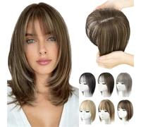 Natural Hair Toppers with Bangs for Women, Wig Toppers for Thinning Hair Hair White Beige Gray Cosplay Replacement Hair Wigs (02# Brown)