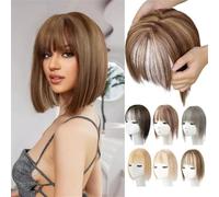 Natural Hair Toppers with Bangs for Women, Wig Toppers for Thinning Hair Hair White Beige Gray Cosplay Replacement Hair Wigs (12# Yellow-Brown)