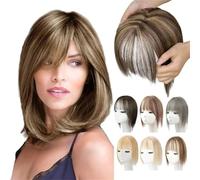 Natural Hair Toppers with Bangs for Women, Wig Toppers for Thinning Hair Hair White Beige Gray Cosplay Replacement Hair Wigs (06# Gold-Brown)