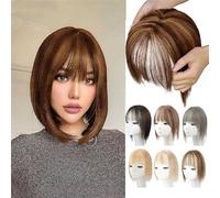 Natural Hair Toppers with Bangs for Women, Wig Toppers for Thinning Hair Hair White Beige Gray Cosplay Replacement Hair Wigs (08# Coffee)