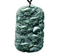 Natural Hand Carved Green Wu God Of Wealth Guan Dragon Yu Gong Male Necklace Bead Chain For Men Or Women