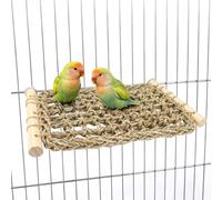 Natural Hand Woven Hay Parrot Platform, Solid Wood Bird Perch for Climbing, Chewing and Resting, Bird Cage Accessories for Budgie, Conure and Lovebird Parakeet