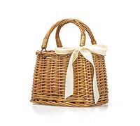 Natural Hand-Woven Rectangular Wicker Handbag Basket Purse Retro Summer Women Straw Tote (Rectangular Khaki)
