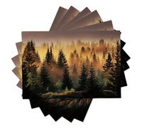 Natural Hazy Feeling Mist-Shrouded Pine Forest Spring Set of 6 Placemats, Seasonal Kitchen Table Decoration Indoor Holiday Party Decor 30x45cm, Dark Green