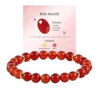 Natural Healing Crystal Chakra Beaded Bracelet, Calming Crystal Stretch Jewelry for Meditation, Stress Relief, Good Luck, Birthday Present, Empath Protection, New Beginnings，RED AGATE