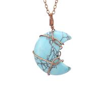 Natural Healing Crystal Gemstone Moon Pendant Necklace Handmade Wire Wrap Quartz Crystal Stone Necklace Protection Jewellery Gifts for Women men Turquoise