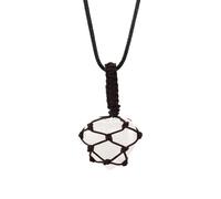 Natural Healing Crystal Heart Pendant Necklace for Women Men,White Crystal Stone with Hand-Woven Rope Cage Pendant Necklace Chakra Jewelry Gift for Friend