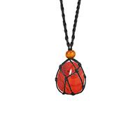 Natural Healing Crystal Necklace, 1.25-2.0" Tumbled Red Jasper Gemstone Necklace Braided Necklace Pendant Adjustable Healing Chakra Pendant with Hand-Woven Rope