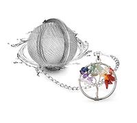 Natural Healing Crystals Quartz Tree of Life Tea Infuser, Tea Steeper for Loose Tea, 7 Chakras Gemstone Pendant 18/8 Stainless Steel Mesh Tea Ball designed by Taygate