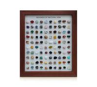 Natural Healing Stones, 100pcs Crystal Bulk Chakra Healing Stones Mineral Ore Specimen Collect with Picture Frame for Home Decoration Meditation Chakra Balancing Yoga 23 * 28CM (Brown Frame)