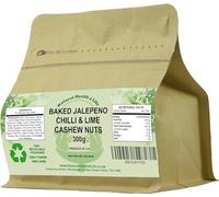 Natural Health 4 Life Baked Jalapeno Chilli and Lime Cashew Nuts 300g - High in Protein, Vegan and Gluten Free Snack, Perfect for Sharing, Gifting in in Foil-Lined Kraft Pouch