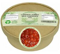 Natural Health 4 Life Candied Jumbo Red Glace Cherries 450g, Cherrys for Baking, Cake Decorating and Christmas Desserts, Fat Free, Vegetarian, Produce Of France (1 Tub)