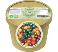 Natural Health 4 Life Candied Whole Mixed 4 Colour Glace Cherries 1Kg, Cherrys for Baking, Cake Decorating, Christmas Recipes, Fat Free, Vegetarian, Eco-Friendly Tub, Produce of France (1tub)
