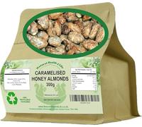 Natural Health 4 Life Caramelised Honey Almonds 300g - Crunchy Roasted Almonds - High Protein and Fibre, Gluten Free, No Added Salt - kraft pouch (1 Pouch) Made in the UK