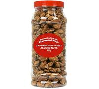 Natural Health 4 Life Caramelised Honey Almonds 550g - Crunchy Roasted Almonds in Clear Gift Jar - High Protein and Fibre, Gluten Free, No Added Salt - Made in the UK