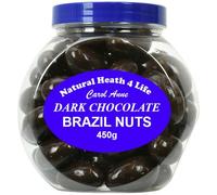 Natural Health 4 Life Carol Anne Confectionery Dark Chocolate Brazil Nuts 450g, Chocolate Covered Brazil Nuts in Recyclable Gift Jar, 7.6g Protein per 100g,Vegetarian Snack for Gifting, Baking (1 Jar)