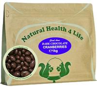 Natural Health 4 Life Carol Anne Confectionery Dark Chocolate Cranberries 1kg, Chocolate Covered Cranberries in Resealable Pouch, 2.6g Protein/100g, Vegetarian Snack for Parties, Baking (1 Pouch)