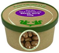 Natural Health 4 Life Carol Anne Confectionery Milk Chocolate Brazil Nuts 500g, Chocolate Covered Nuts in Recyclable Tub, Gluten-Free & Vegetarian - Ideal for Snacking or Baking - Made in UK (1 Tub)