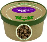 Natural Health 4 Life Carol Anne Confectionery Milk Chocolate Walnuts 500 g, Chocolate Covered Nuts in Recyclable Tub, Gluten-Free & Vegetarian - Ideal for Snacking or Baking - Made in UK (1 Tub)