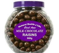Natural Health 4 Life Carol Anne Milk Chocolate Raisins 500g - Chocolate Covered Raisins in Recyclable Gift Jar, Vegetarian Snack for Parties, Baking & Gifting, Made in UK (1 Jar)