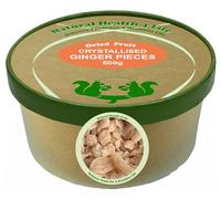 Natural Health 4 Life Crystallised Ginger Pieces 500g - All Natural, Vegan, Gluten-Free, Plant-Based Ginger Sweets for Nausea, Digestion, Baking, Cooking & Snacking - Resealable Kraft Paper Tub.