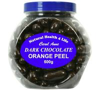 Natural Health 4 Life Dark Chocolate Orange Peel 500g - Real Orange Peel Coated in Dark Chocolate - Gluten Free Snack in Recyclable Gift Jar - Made in the UK