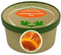 Natural Health 4 Life Glace Candied Orange Slices 500g - Vegan & No Artificial Colours - Ideal for Cake Making, Decorating, Chocolate Dipping & Snacking, Kraft Tub
