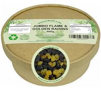 Natural Health 4 Life Jumbo Flame and Golden Raisins Mix 400g - Seedless, Naturally Sweet, Vegan & Gluten-Free, Low Fat - Great for Snacking, Baking & Fruit Mixes, Eco-Friendly Kraft Tub