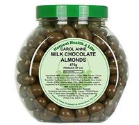 Natural Health 4 Life Milk Chocolate Almond Nuts 475g - Chocolate Covered Almonds in Recyclable Gift Jar, 11.6g Protein per 100g, Vegetarian Snack for Parties, Baking & Gifting, Made in UK (1 Jar)