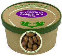 Natural Health 4 Life Milk Chocolate Almond Nuts 500g - Chocolate Covered Almonds in Kraft Tub, 11.6g Protein per 100g, Gluten-Free Snack for Easter, Baking & Gifting, Made in UK (1 Tub)