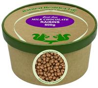 Natural Health 4 Life Milk Chocolate Raisins 500g - Chocolate Covered Raisins in kraft Tub, 4.8g Protein per 100g, Gluten Free Snack for Easter, Baking, Gifting, Made in UK (1 Tub)